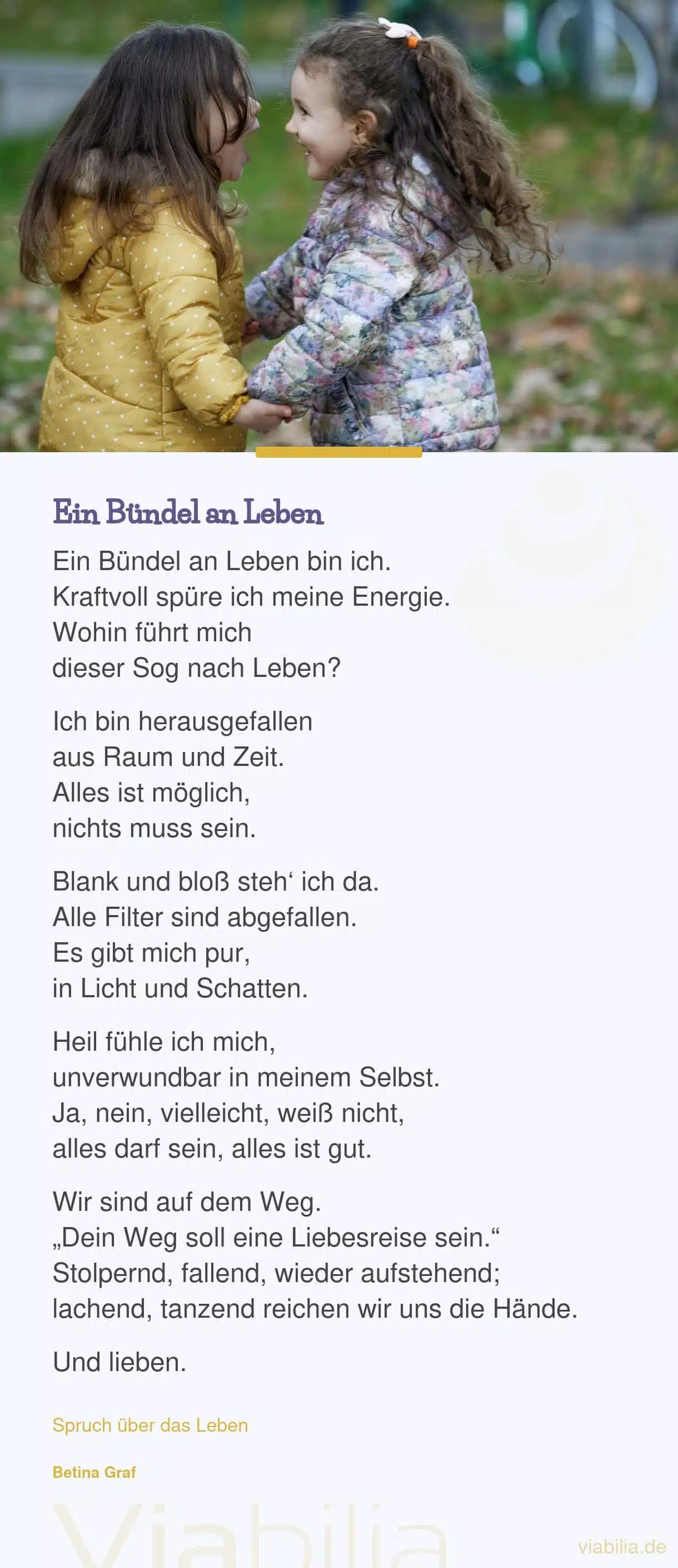 Gedicht von Betina Graf: ein Bündel an Leben bin ich