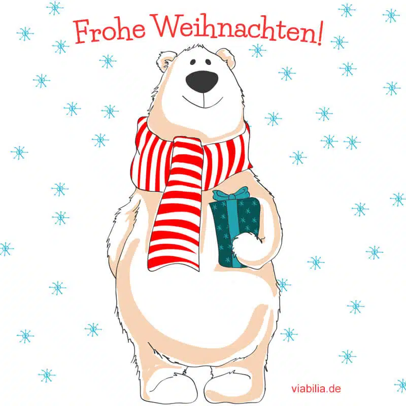 Frohe Weihnachten wünscht ein Bär mit Geschenk