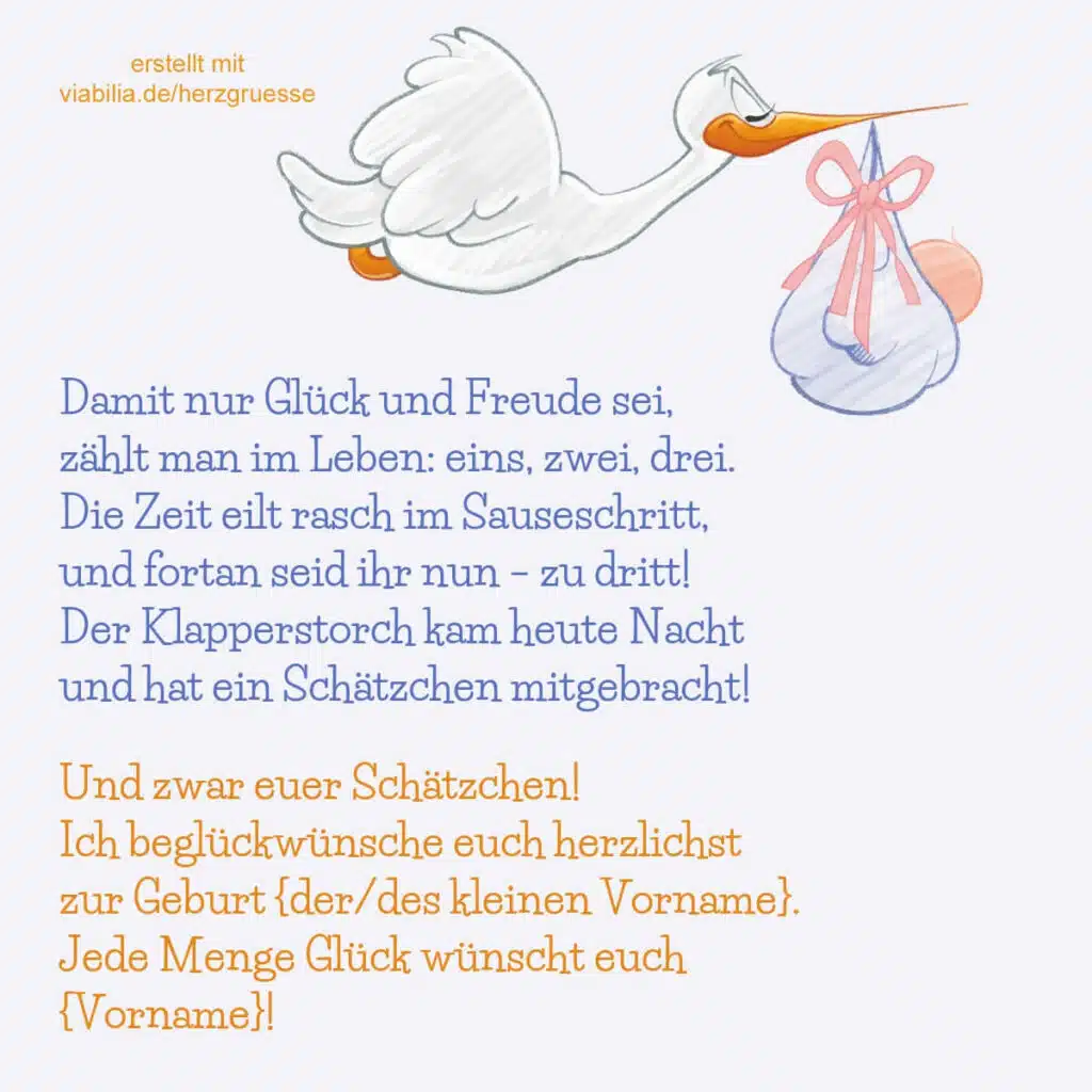 Glückwünsche zur Geburt mit Klapperstorch-Gedicht