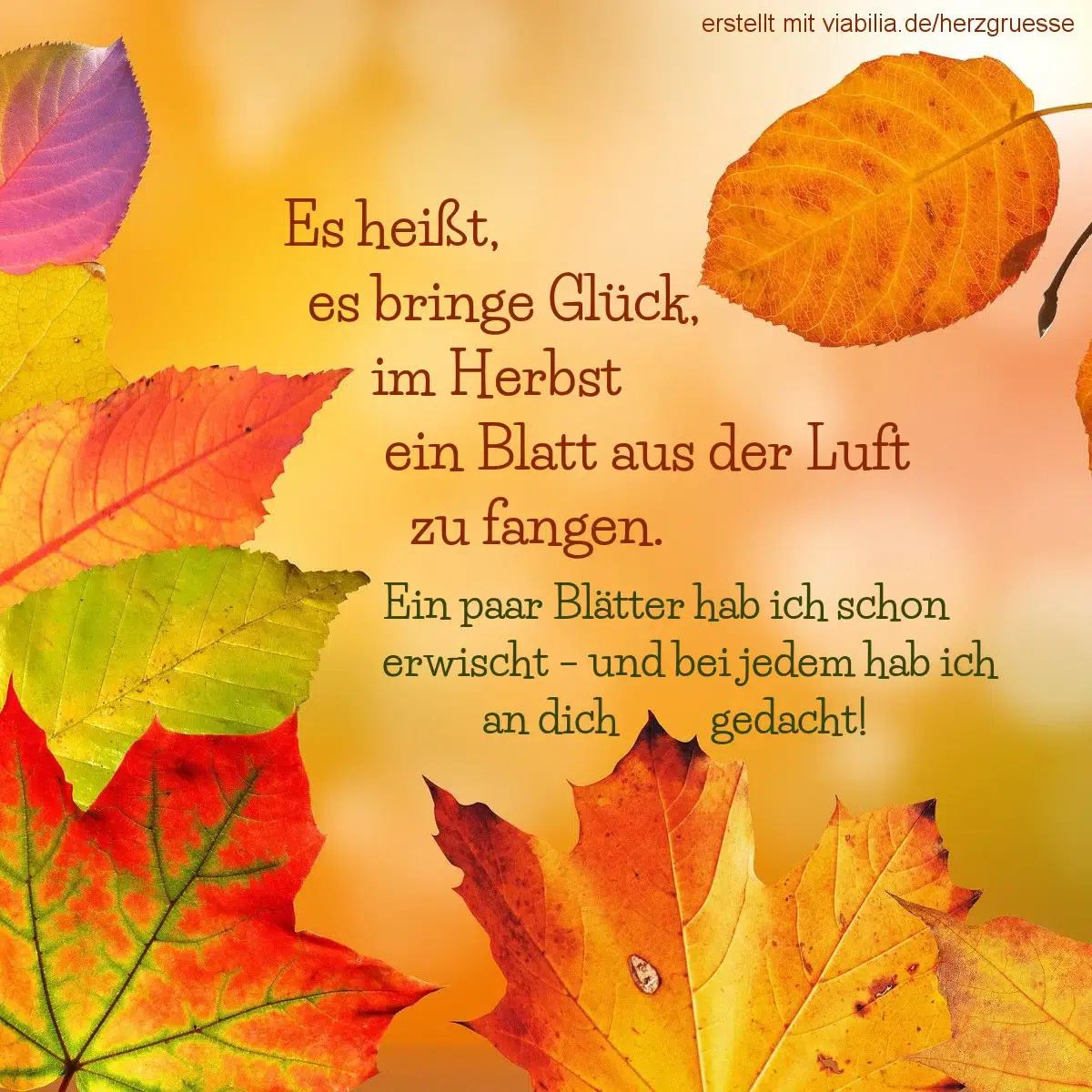 Gruß im Herbst: Glück, ein Blatt in der Luft zu fangen