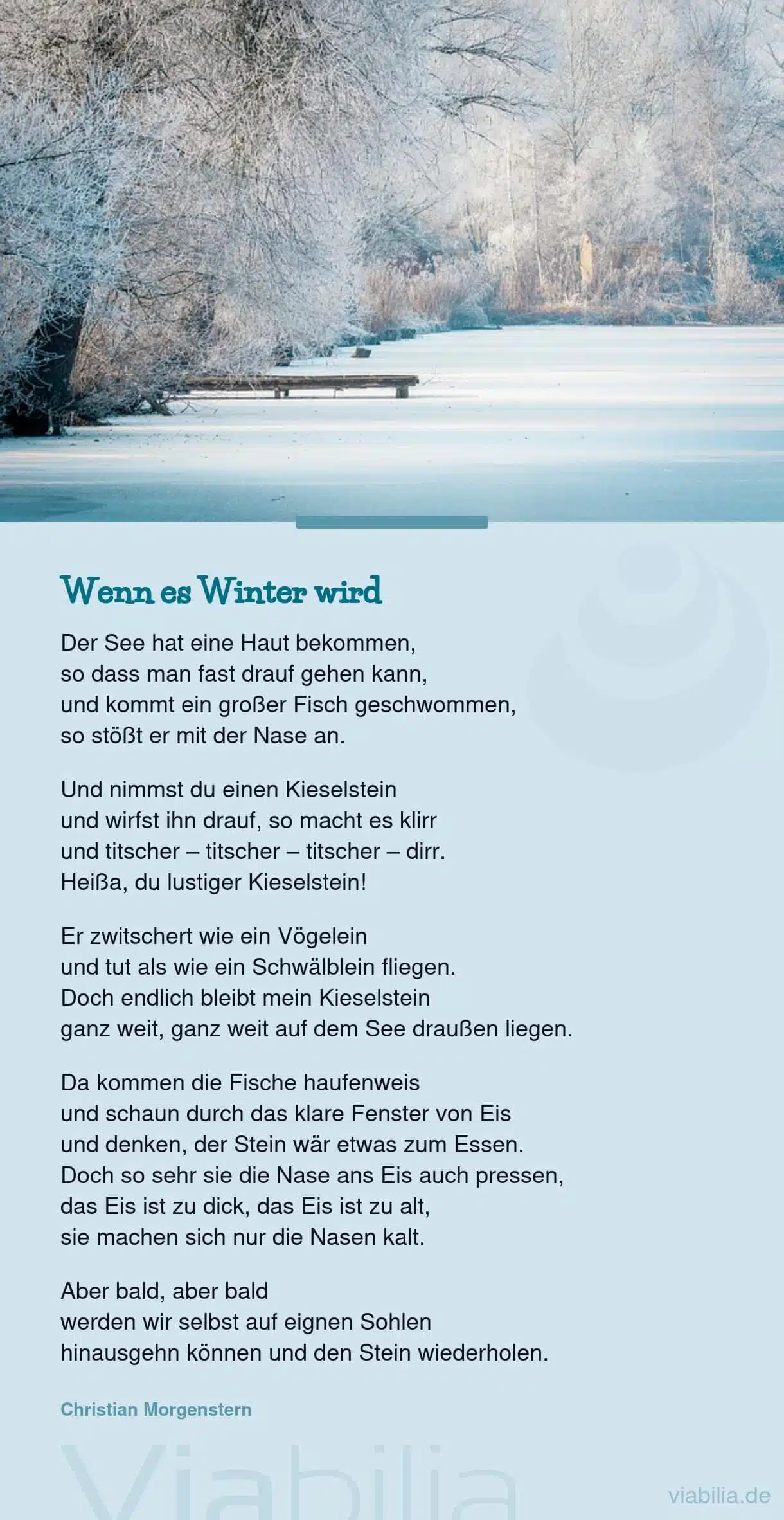 Romantischer Winterspruch über einen zugefrorenen See