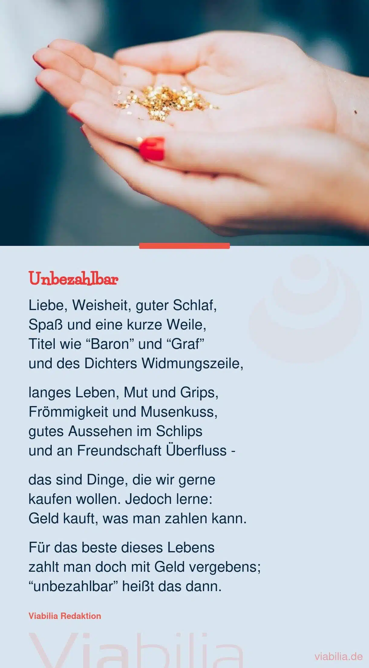 Sonett bzw. Gedicht Unbezahlbar