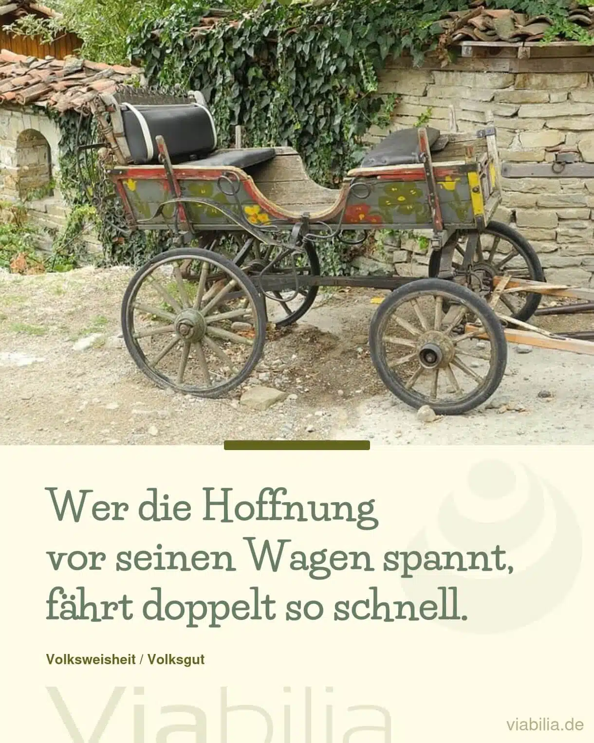 Spruch mit Bild: Hoffnung vor Wagen spannen