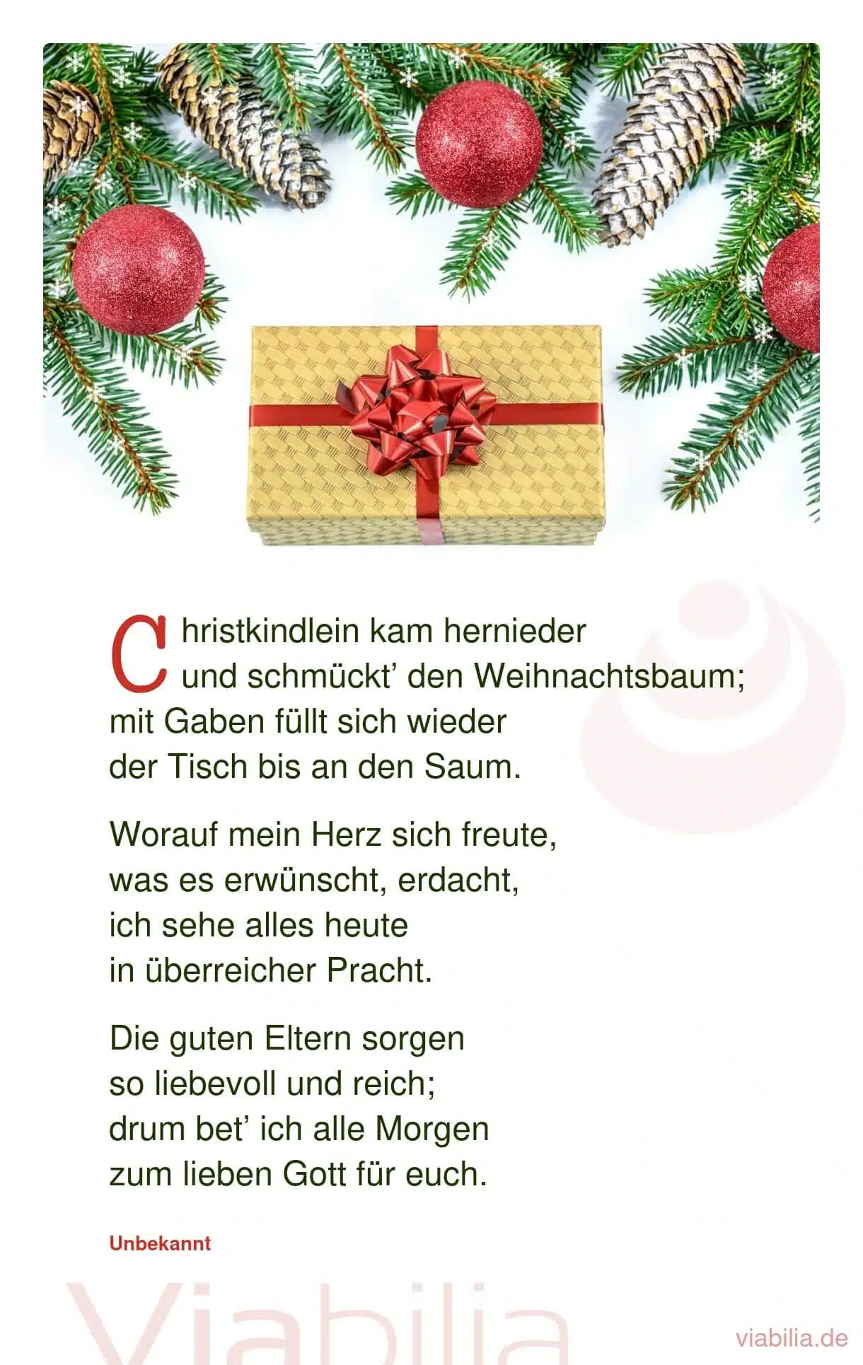 Traditionelles Weihnachtsgedicht: Christkindlein kam hernieder